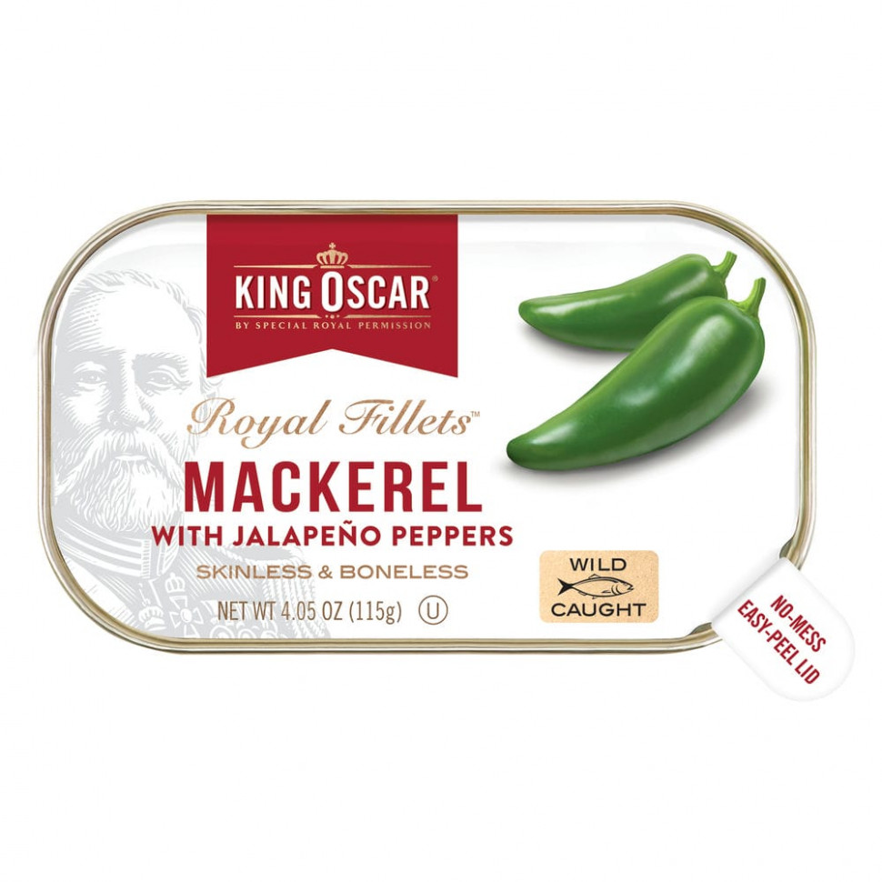  King Oscar, Royal Fillets, Mackerel With Jalapeno Peppers, 4.05 oz ( 115 g)    -     , -, 