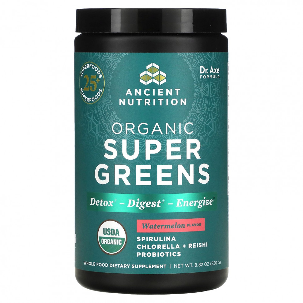  Dr. Axe / Ancient Nutrition, Organics Super Greens, Watermelon, 8.82 oz (250 g)    -     , -, 