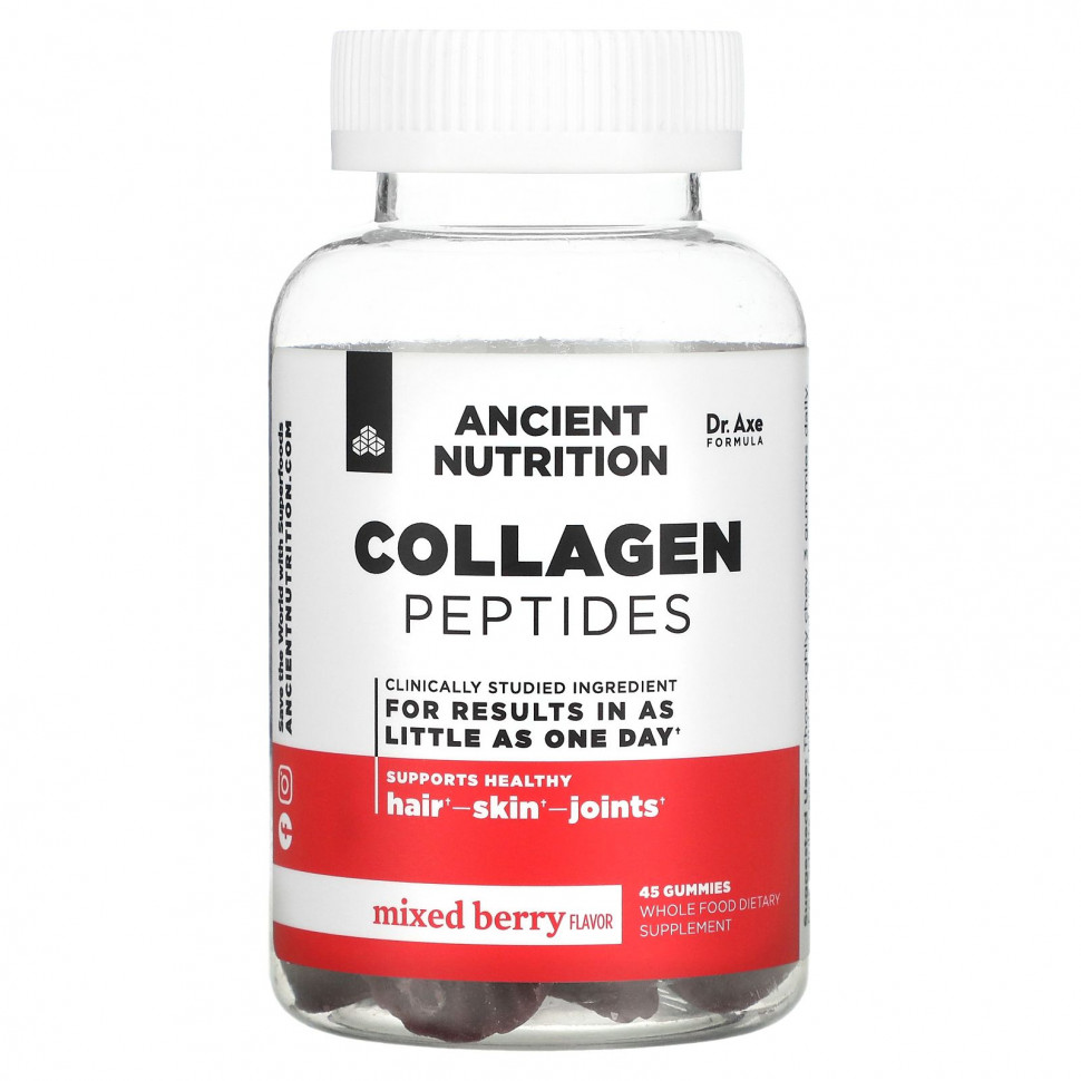  Dr. Axe / Ancient Nutrition, Collagen Peptides, Mixed Berry, 45 Gummies    -     , -, 