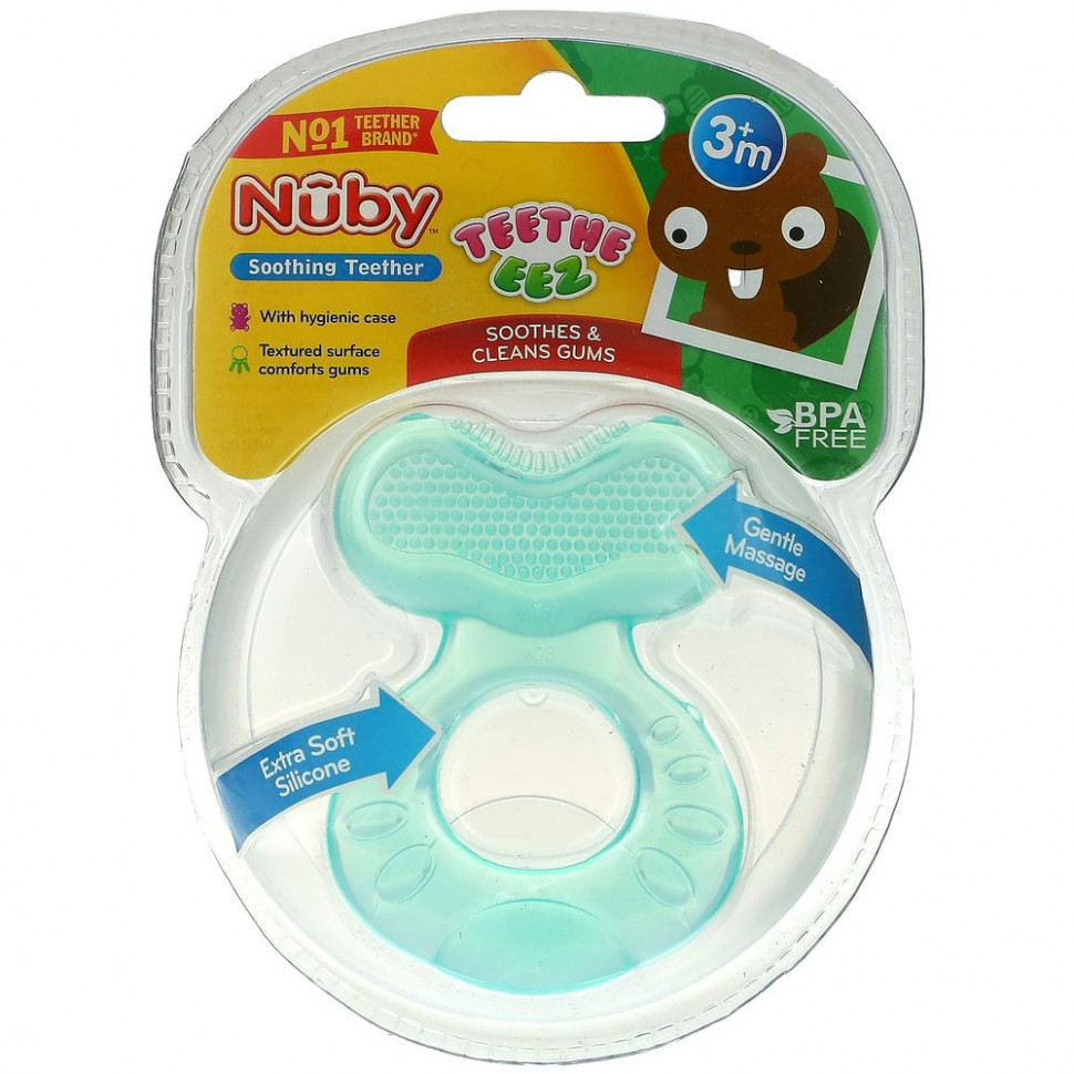  Nuby, Soothing Teether, Teeth Eez, 3+M, Aqua, 1 Teether  Iherb ()  