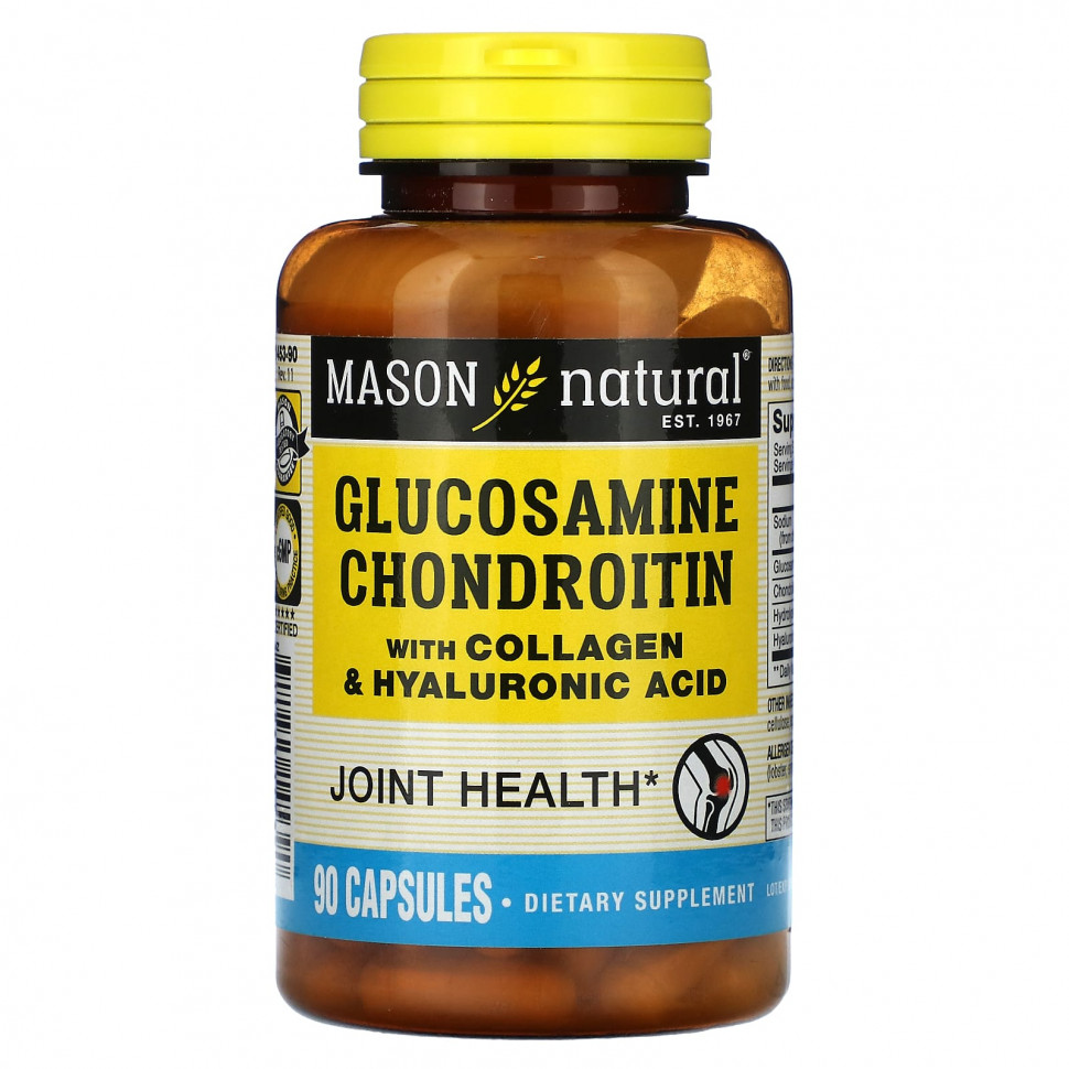  Mason Natural, Glucosamine Chondroitin with Collagen & Hyaluronic Acid, 90 Capsules    -     , -, 