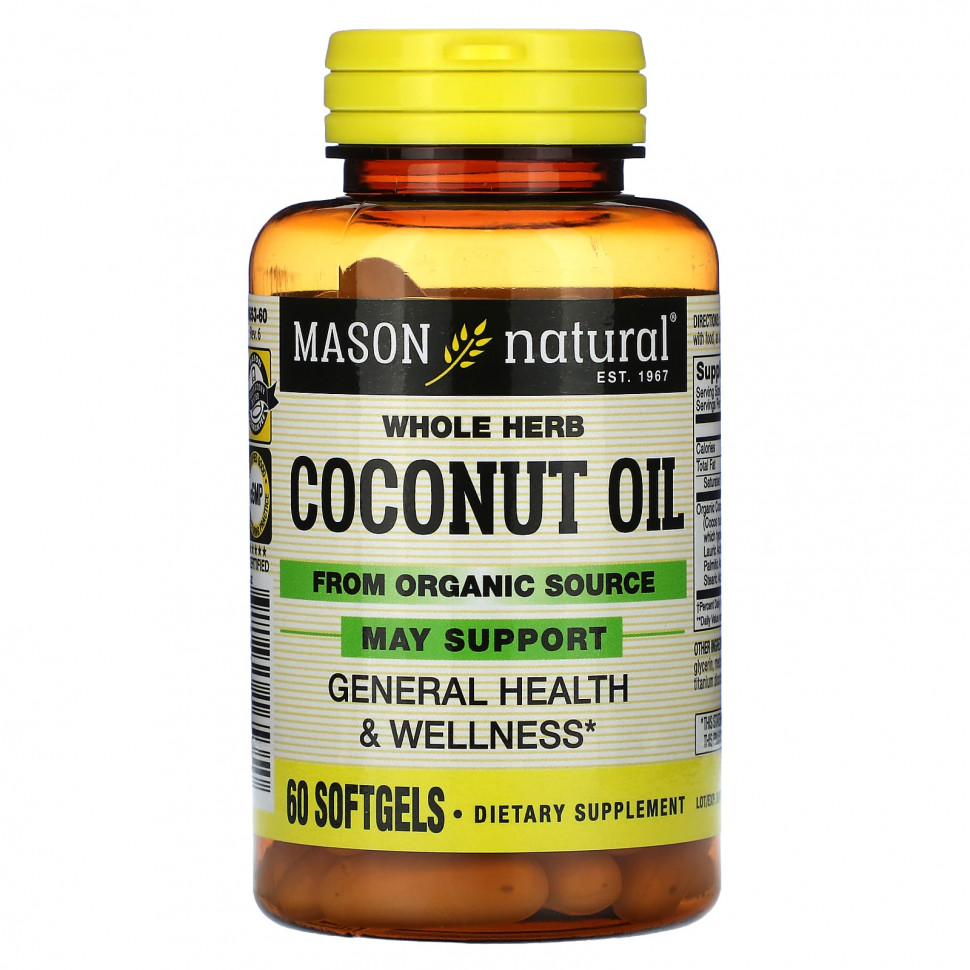  Mason Natural, Whole Herb Coconut Oil, 60 Softgels    -     , -, 