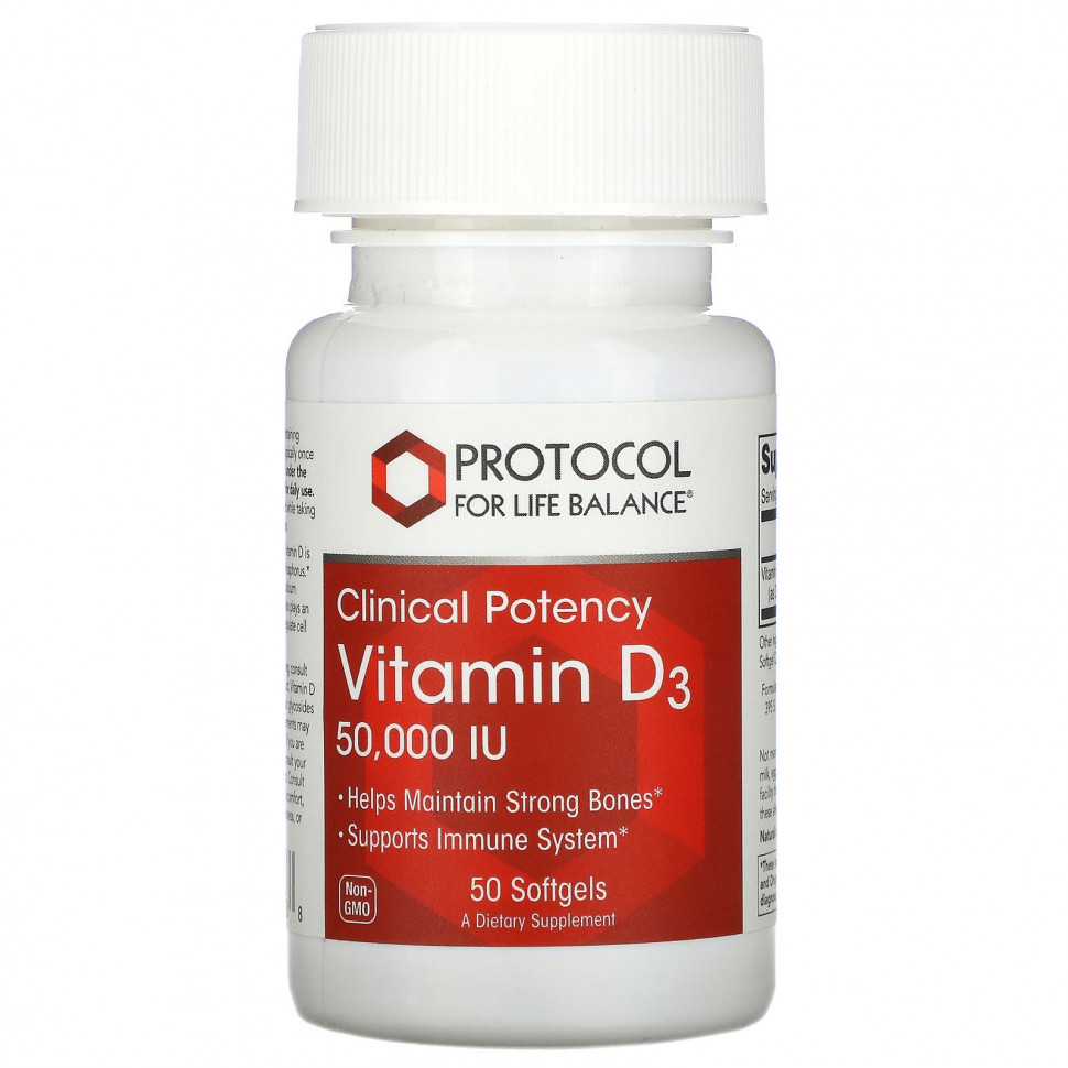  Protocol for Life Balance, Vitamin D3, Clinical Potency , 50,000 IU, 50 Softgels    -     , -, 