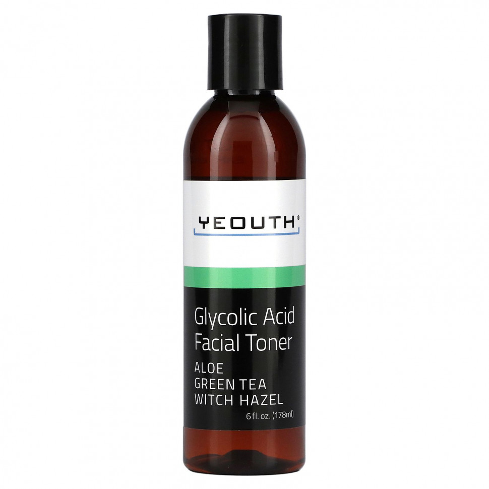  Yeouth, Glycolic Acid Facial Toner, Aloe Green Tea Witch Hazel, 6 fl oz (178 ml)    -     , -, 