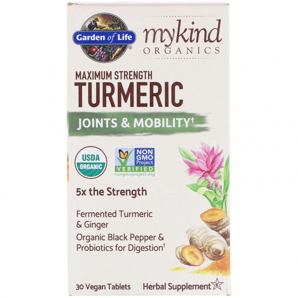  Garden of Life, MyKind Organics, Maximum Strength, Turmeric, Joints & Mobility, 30 Vegan Tablets    -     , -, 