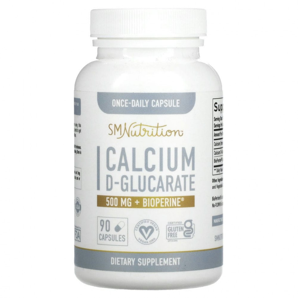  SMNutrition, Calcium D-Glucarate + BioPerine, 500 mg, 90 Capsules    -     , -, 