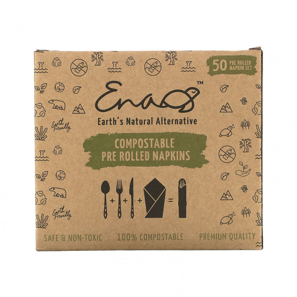  Earth's Natural Alternative, Compostable Pre Rolled Napkins with Knife, Fork and Spoon, 50 Rolls    -     , -, 