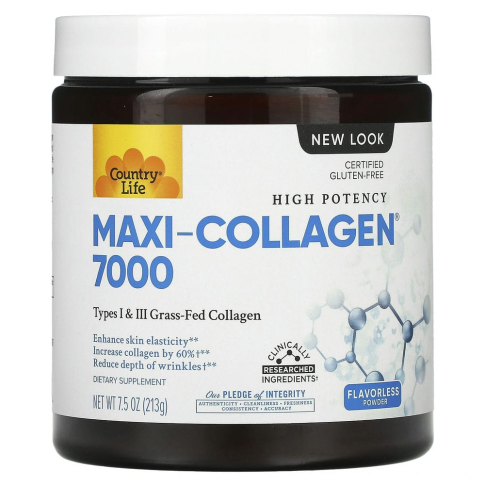  Country Life, Maxi-Collagen 7000 Powder, Flavorless, 7.5 oz (213 g)    -     , -, 