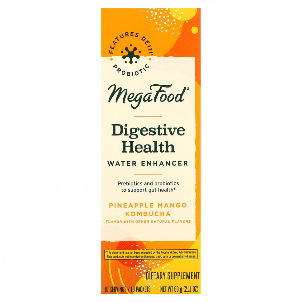  MegaFood, Digestive Health Water Enhancer, Pineapple Mango Kombucha, 10 Packets, 0.21 oz (6 g) Each    -     , -, 