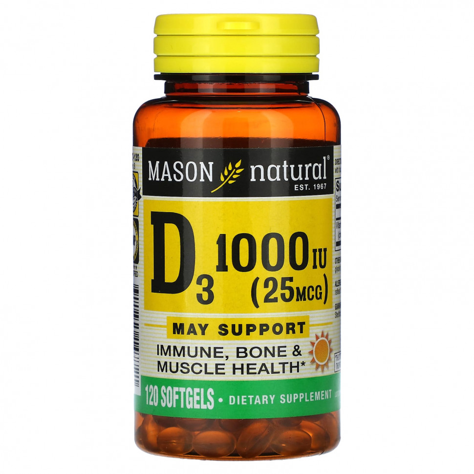  Mason Natural, Vitamin D3, 25 mcg (1,000 IU), 120 Softgels    -     , -, 