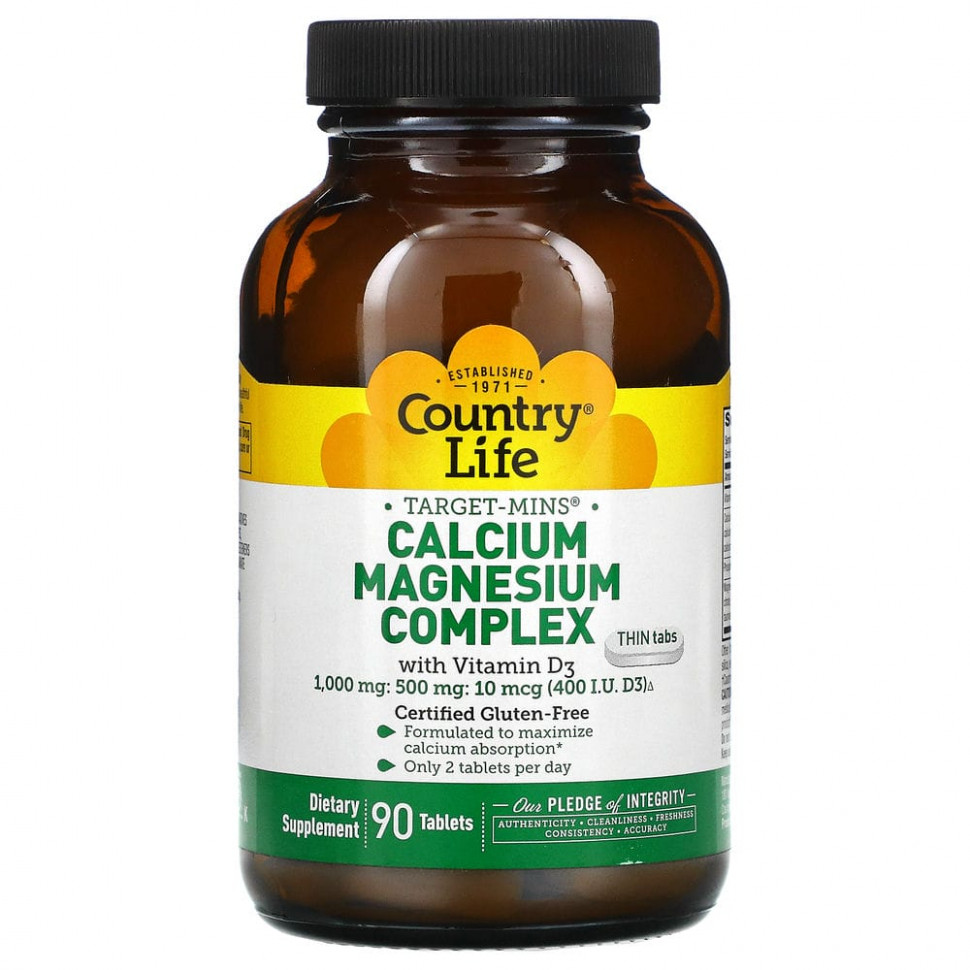  Country Life, Calcium Magnesium Complex with Vitamin D3, 90 Tablets    -     , -, 