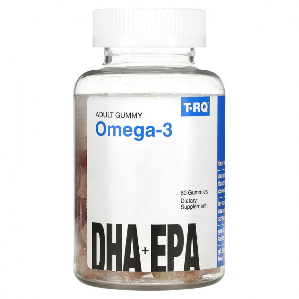  T-RQ, Omega-3, DHA + EPA, Lemon, Orange, Strawberry, 60 Gummies    -     , -, 