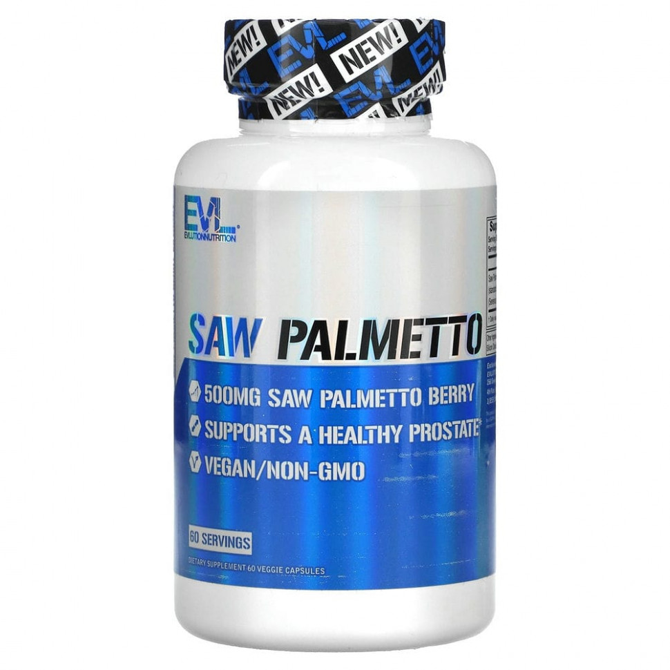  EVLution Nutrition, Saw Palmetto, 500 mg, 60 Veggie Capsules    -     , -, 