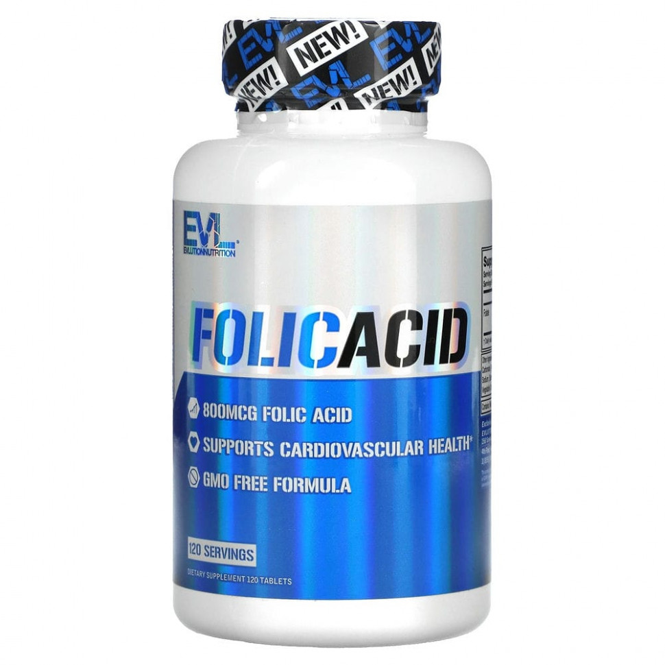  EVLution Nutrition, Folic Acid, 800 mcg, 120 Tablets    -     , -, 