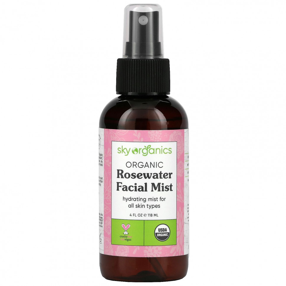  Sky Organics, Rosewater Toner, 100% Pure Organic, 4 fl oz (118 ml)    -     , -, 