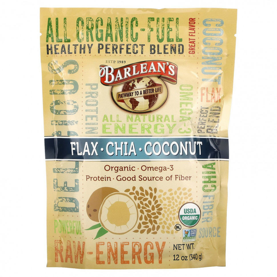  Barlean's, Raw Energy Flax-Chia-Coconut blend, 12oz pouch    -     , -, 