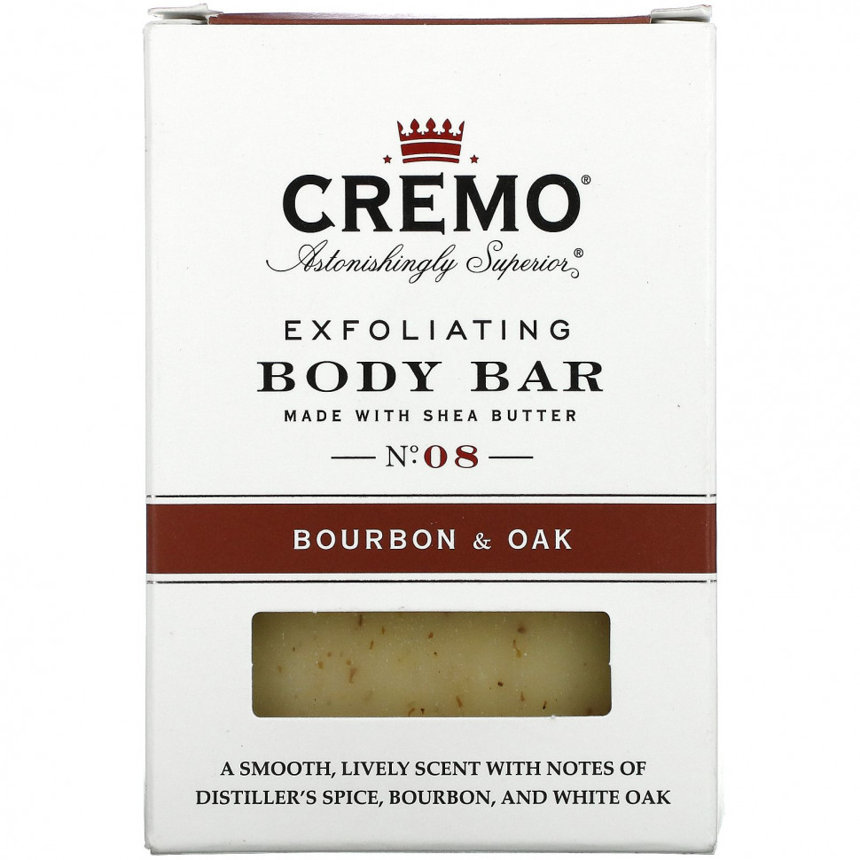  Cremo, Exfoliating Body Bar, No 8, Made with Shea Butter, Bourbon & Oak, 6 oz (170 g)    -     , -, 