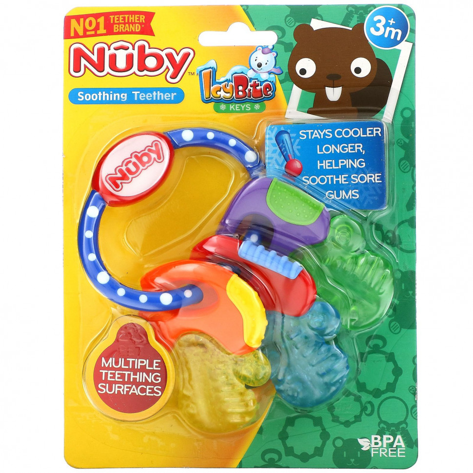  Nuby, Soothing Teether, Icy Bite Keys, Blue, 3+ M, 1 Piece  Iherb ()  