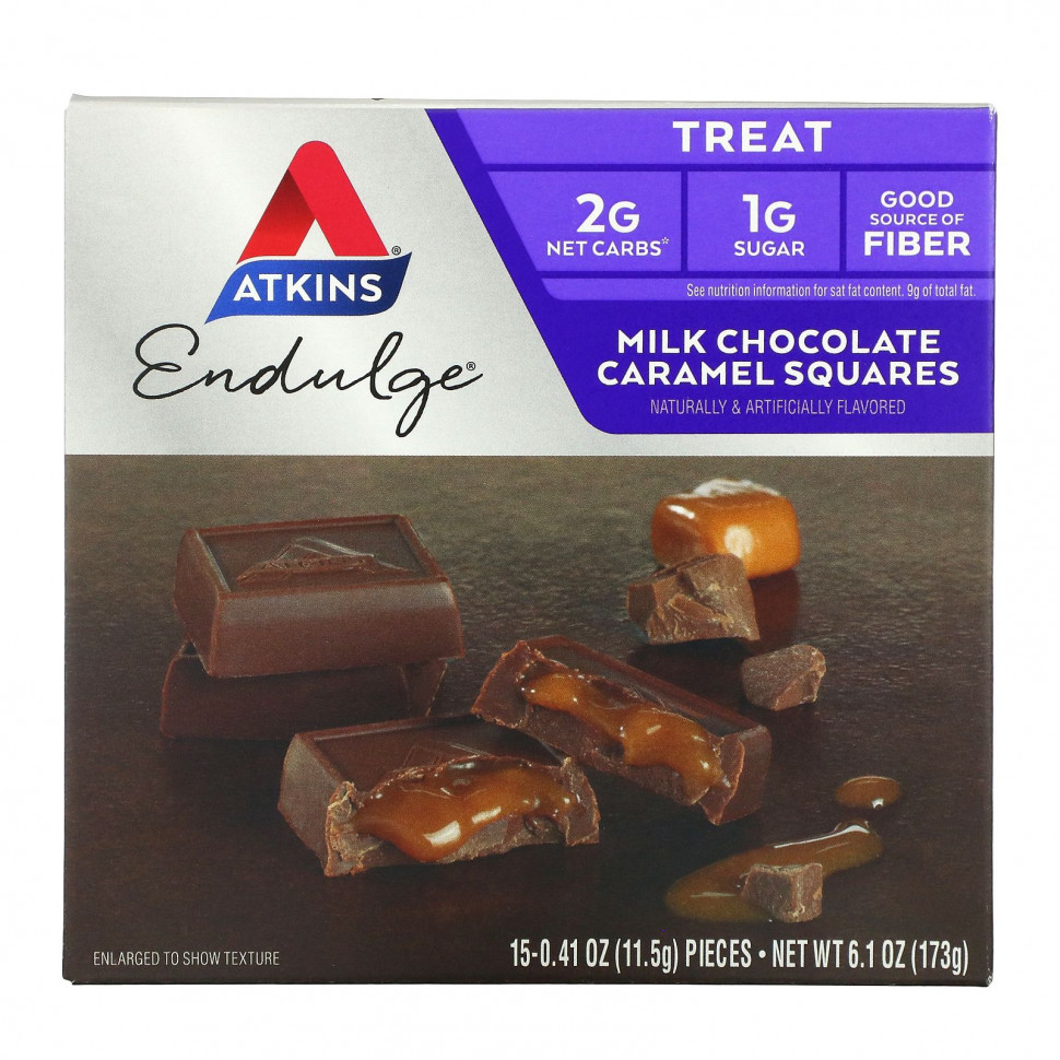  Atkins, Milk Chocolate Caramel Squares, 15 Pieces, 0.41 oz (11.5 g) Each    -     , -, 