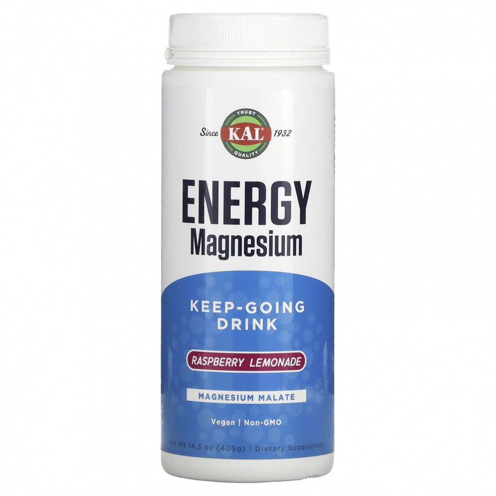  KAL, Energy Magnesium, Keep-Going Drink, Raspberry Lemonade, 14.3 oz (405 g)    -     , -, 