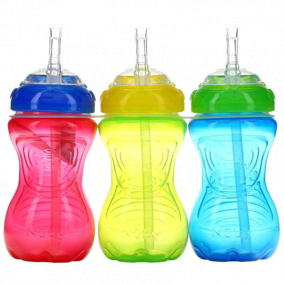  Nuby, No Spill Flex Straw Cups, 12+ M, 3 Pack, 10 oz (300 ml) Each    -     , -, 