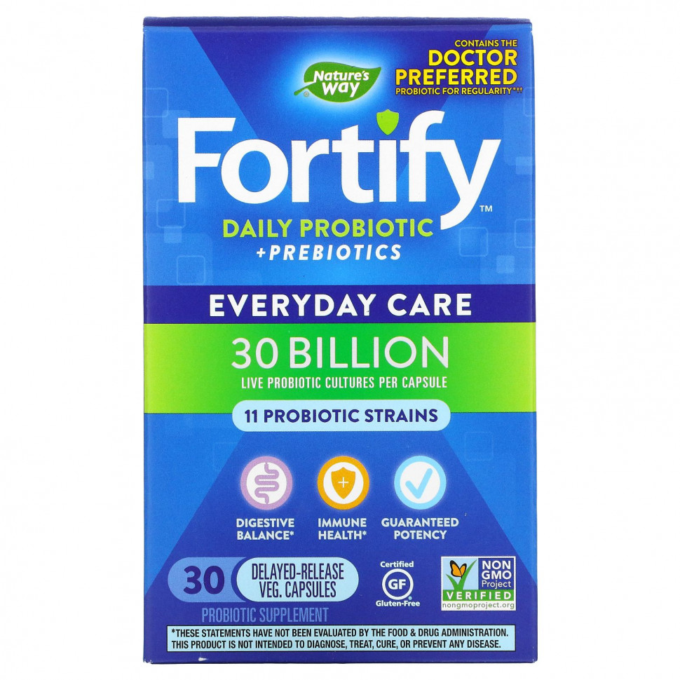  Nature's Way, Fortify, Daily Probiotic + Prebiotics, Everyday Care, 30 Billion CFU, 30 Delayed-Release Veg. Capsules    -     , -, 