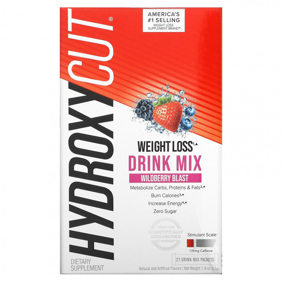  Hydroxycut, Weight Loss Drink Mix, Wildberry Blast, 21 Packets, 1.9 oz (53 g)    -     , -, 