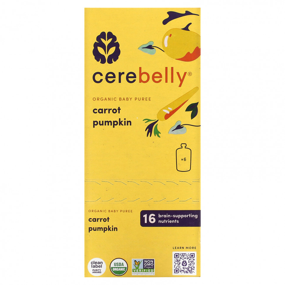  Cerebelly, Organic Baby Puree, Carrot Pumpkin, 6 Pouches, 4 oz (113 g) Each    -     , -, 