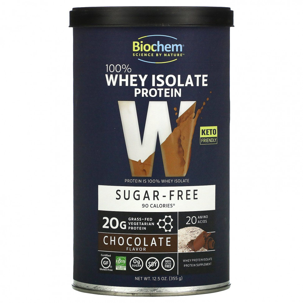  Biochem, 100% Whey Isolate Protein, Sugar Free, Chocolate Flavor, 12.5 oz (355 g)    -     , -, 