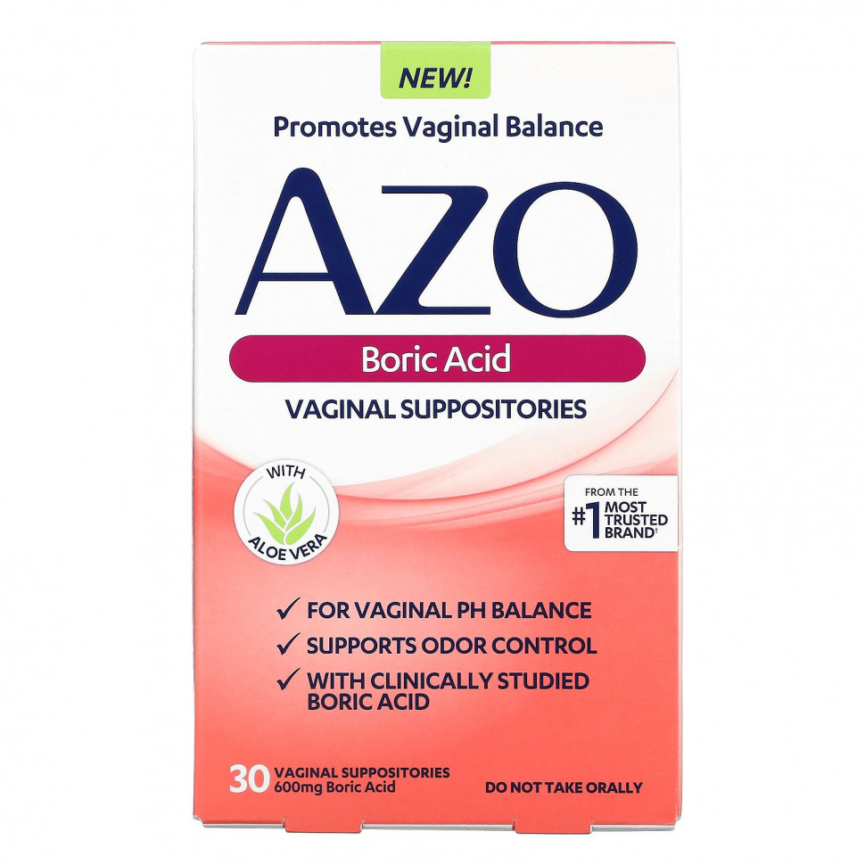  Azo, Boric Acid, Vaginal Supositories, 600 mg, 30 Suppositories    -     , -, 