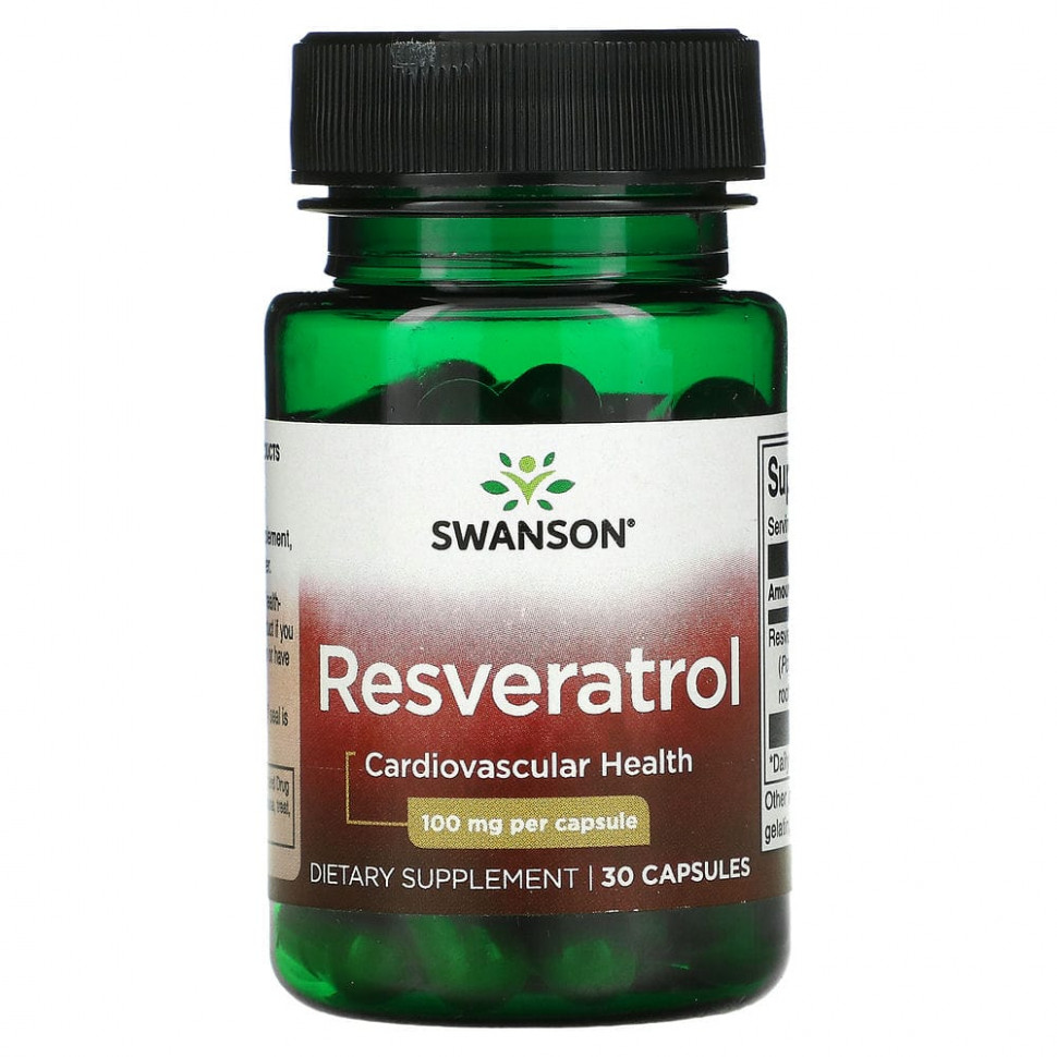  Swanson, Resveratrol, Cardiovascular, 100 mg, 30 Capsules    -     , -, 