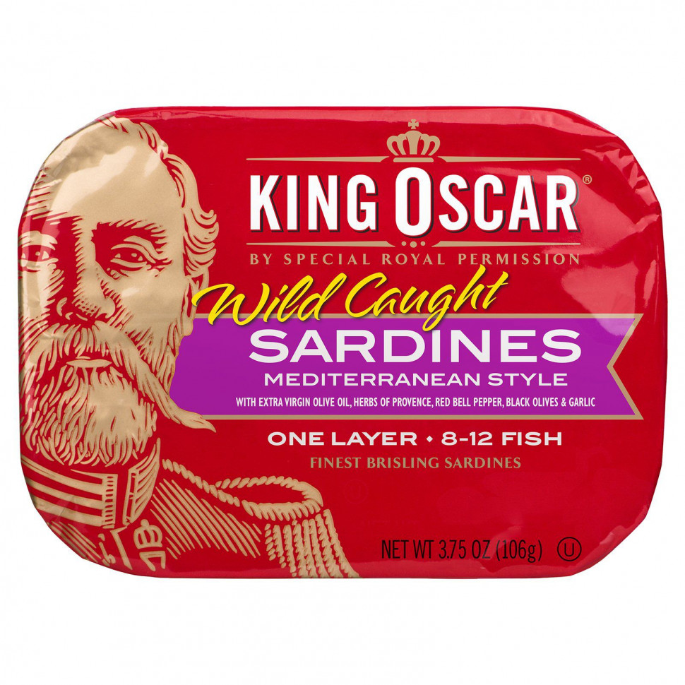  King Oscar, Wild Caught, Sardines Mediterranean Style, 3.75 oz ( 106 g)    -     , -, 