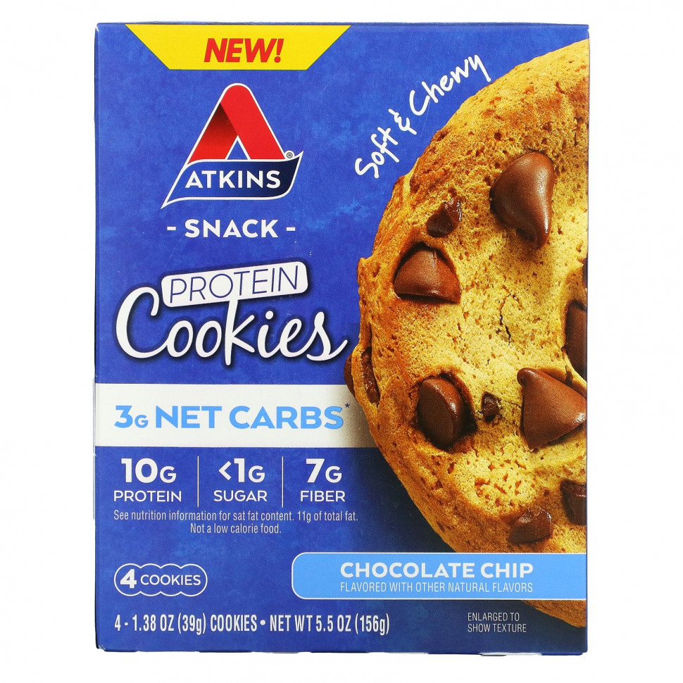  Atkins, Protein Cookies, Chocolate Chip, 4 Cookies, 1.38 oz (39 g) Each    -     , -, 