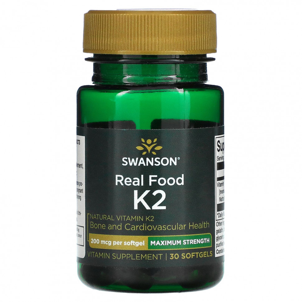  Swanson, Maximum Strength, Real Food K2, 200 , 30      -     , -, 