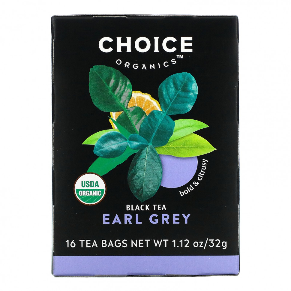  Choice Organic Teas, Black Tea, Organic Earl Grey, 16 Tea Bags, 1.12 oz (32 g)    -     , -, 