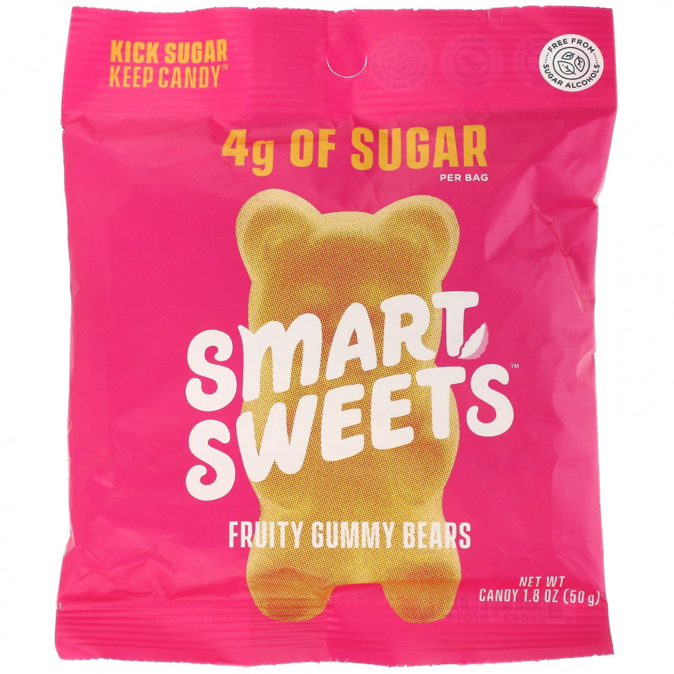  SmartSweets, Fruity, Gummy Bears, Raspberry, Apple, Lemon, Peach, 1.8 oz (50 g)    -     , -, 