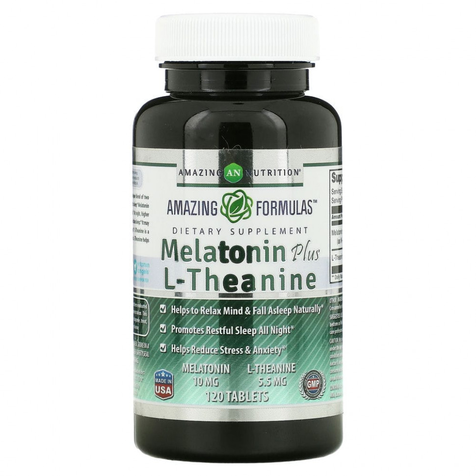  Amazing Nutrition, Melatonin Plus L-Theanine, 10 mg/5.5 mg, 120 Tablets  Iherb ()  