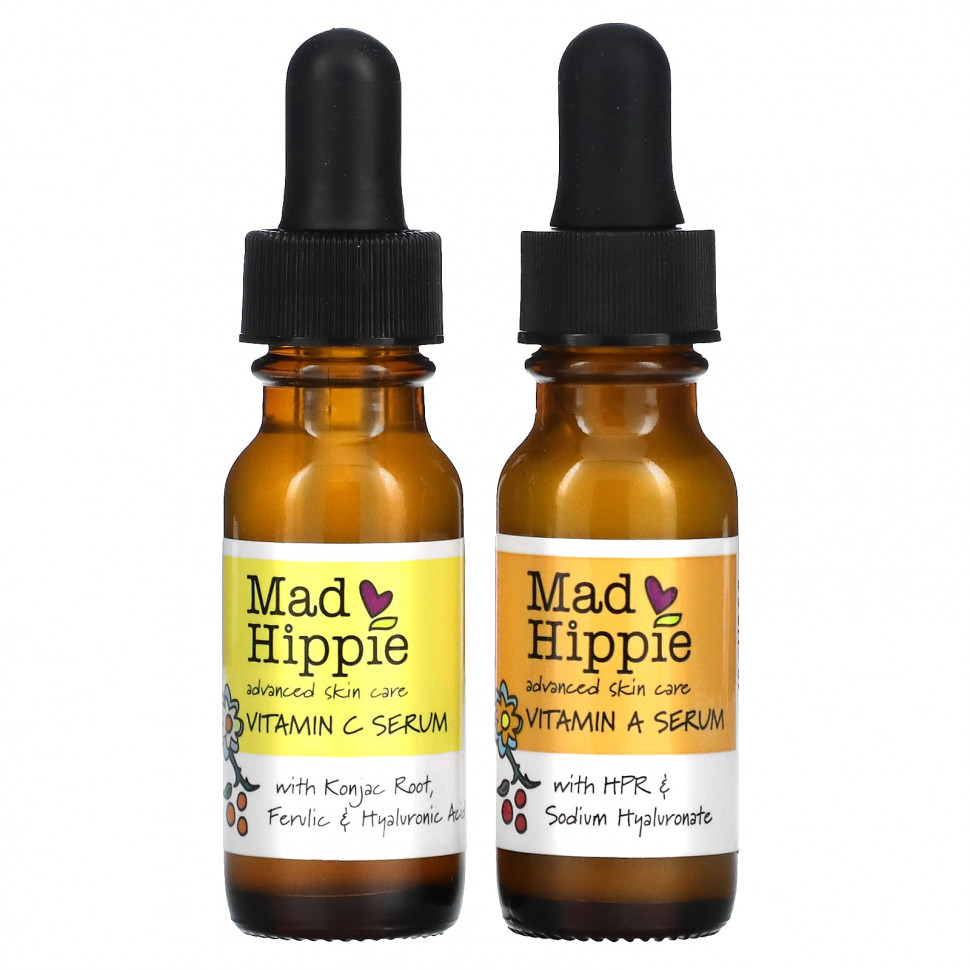  Mad Hippie, Day & Night Dual Pack, Vitamin C & Vitamin A Serum, 2 Bottles, 15 ml Each    -     , -, 