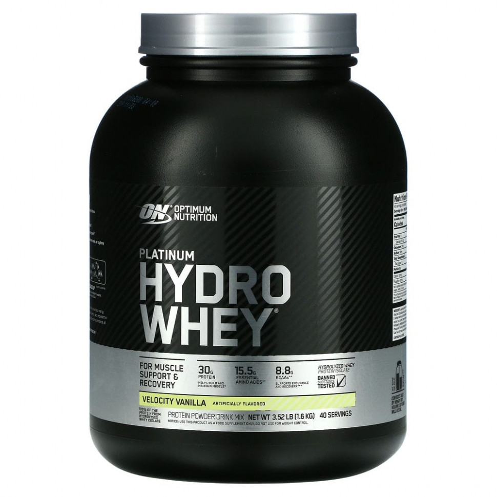  Optimum Nutrition, Platinum Hydrowhey, Velocity Vanilla, 3.5 lbs (1,590 g)    -     , -, 