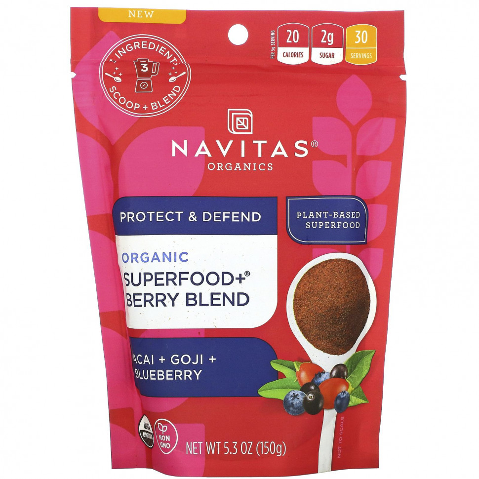  Navitas Organics, Organic Superfood + Berry Blend, Acai + Goji + Blueberry, 5.3 oz (150 g)    -     , -, 