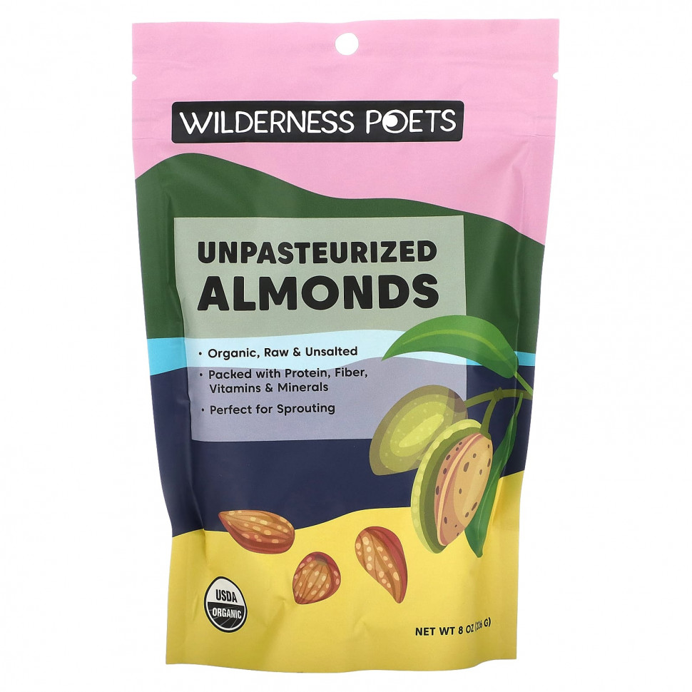  Wilderness Poets, Unpasteurized Almonds, Unsalted, 8 oz (226 g)    -     , -, 