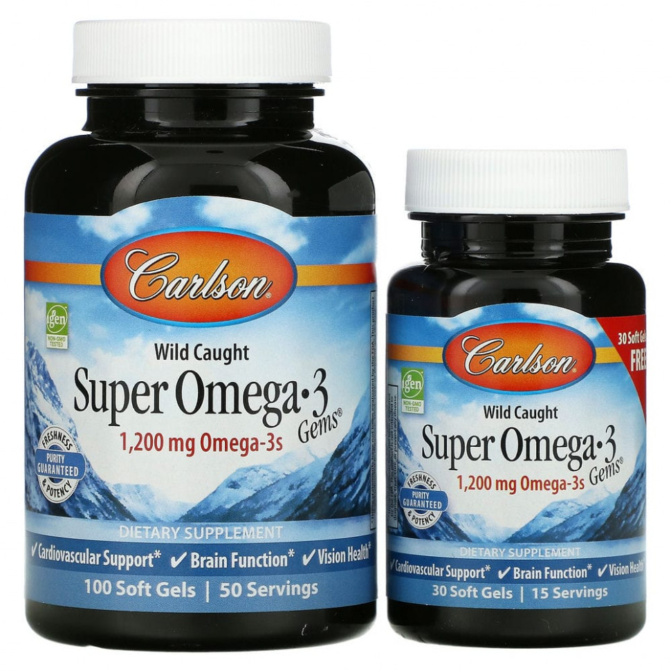  Carlson Labs, Wild Caught Super Omega-3 Gems,  -3   , 600 , 100  30     -     , -, 