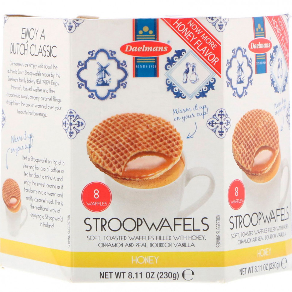  Daelmans, Stroopwafels, Large Hex Box, Honey, 8 Waffles, 8.11 oz (230 g)    -     , -, 