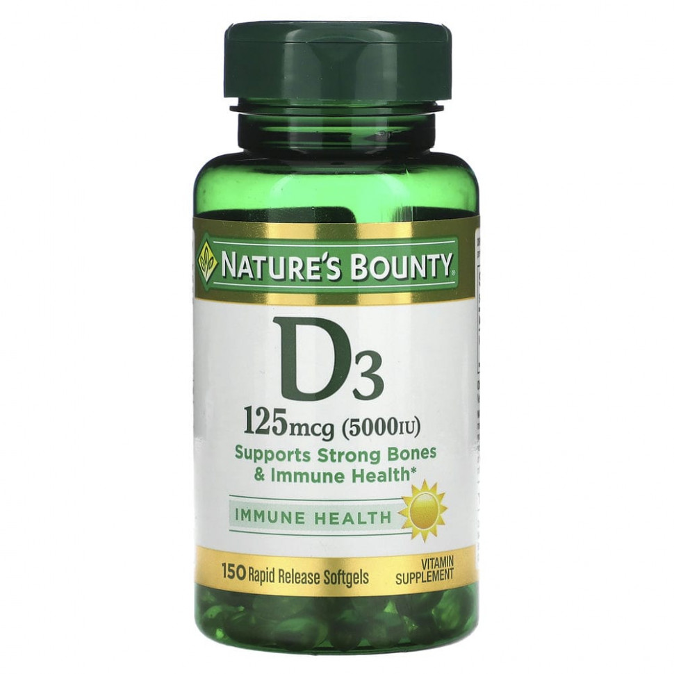  Nature's Bounty, D3, Maximum Strength, 5000 IU, 150 Softgels    -     , -, 