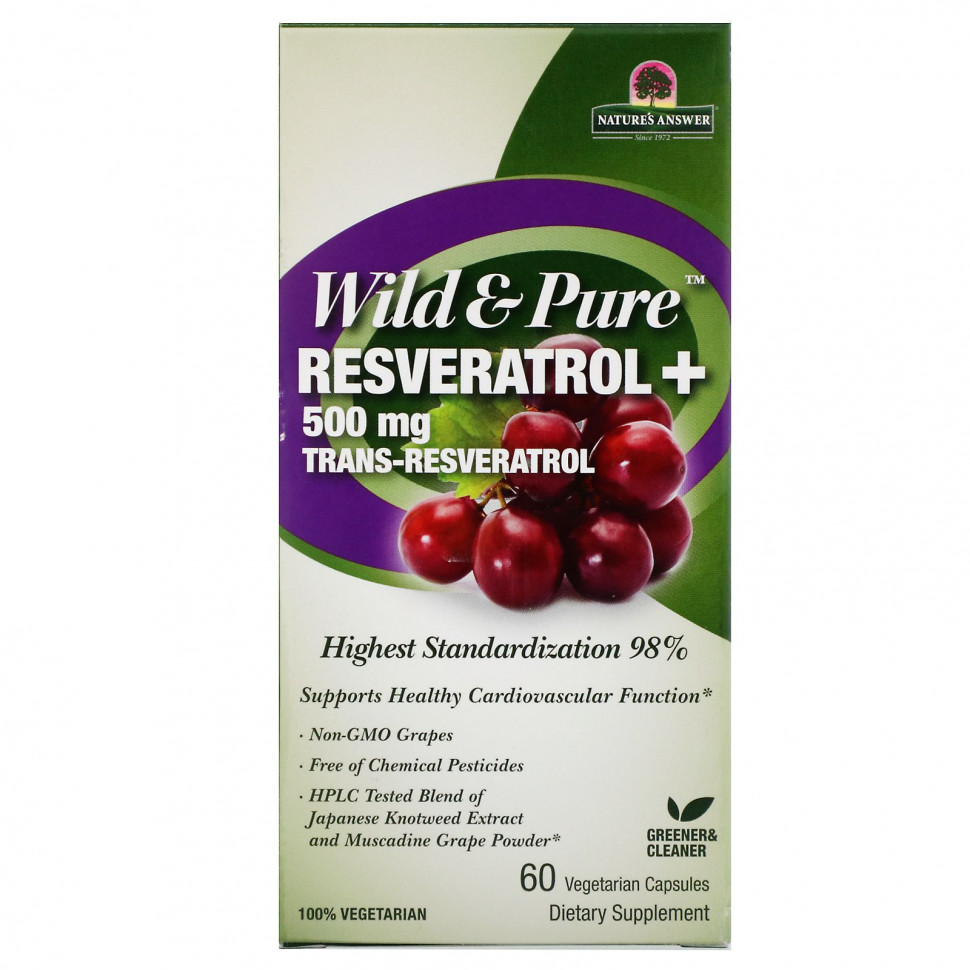  Genceutic Naturals, Wild & Pure Resveratrol+, 500 , 60      -     , -, 