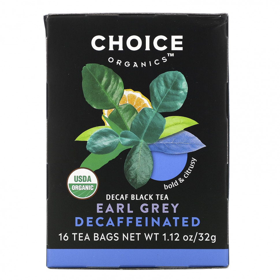  Choice Organic Teas, Black Tea, Organic Decaffeinated Earl Grey, Decaf, 16 Tea Bags, 1.12 oz (32 g)    -     , -, 