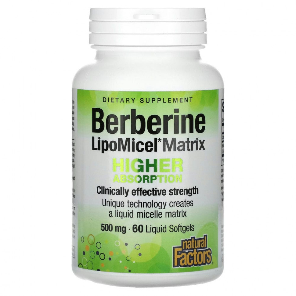  Natural Factors, Berberine LipoMicel Matrix, 500 , 60      -     , -, 