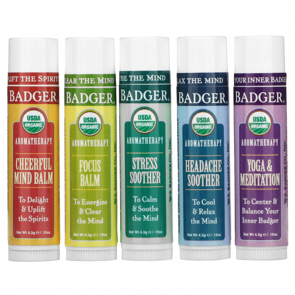  Badger Company, Aromatherapy Travel Kit, 5 Pack, .15 oz (4.3 g) Each    -     , -, 