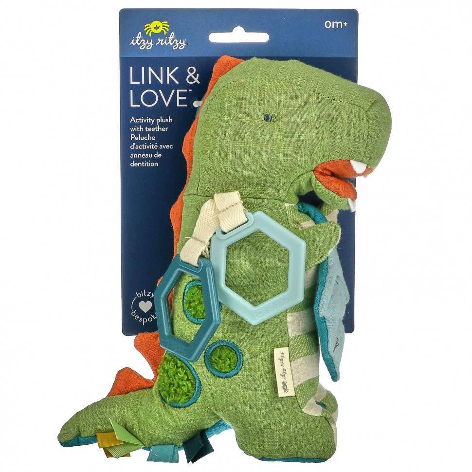  itzy ritzy, Link & Love, Activity Plush With Teether, 0+ Months, Dino, 1 Teether  Iherb ()  