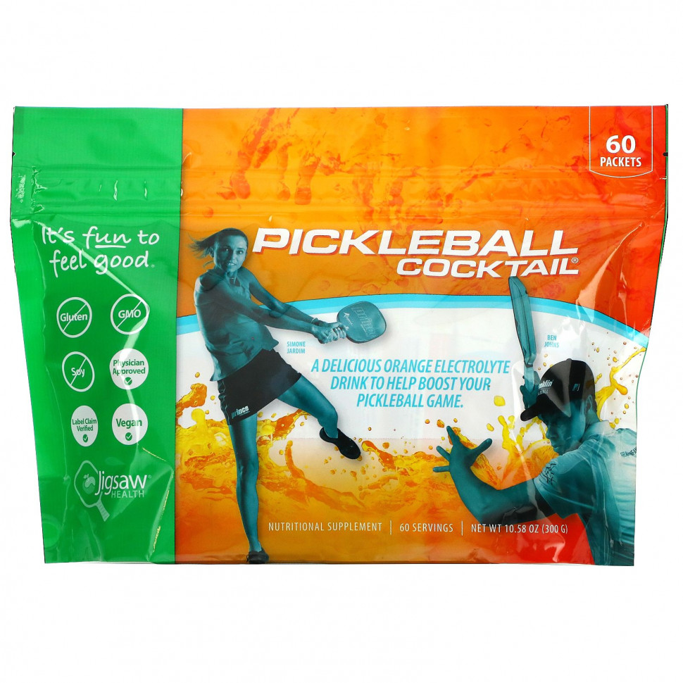  Jigsaw Health, Pickleball Cocktail, Electrolyte Drink, Orange, 60 Packets, 10.58 oz (300 g)    -     , -, 